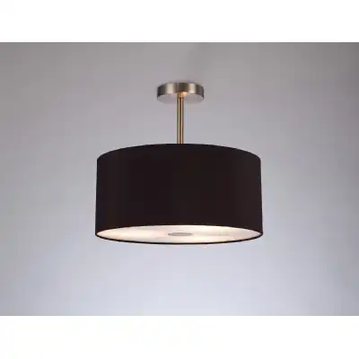 Baymont Satin Nickel 3 Light E27 Semi Flush c w 400mm Dual Faux Silk Shade, Black Green Olive And 400mm Frosted SN Acrylic Diffuser