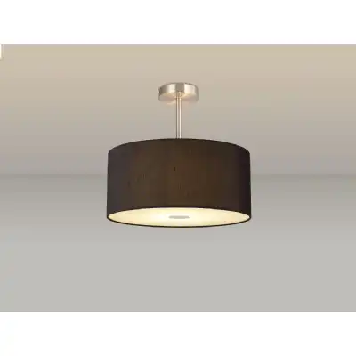 Baymont Satin Nickel 3 Light E27 Semi Flush c w 400mm Faux Silk Shade, Black White Laminate And 400mm Frosted SN Acrylic Diffuser