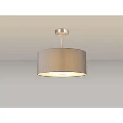 Baymont Satin Nickel 3 Light E27 Semi Flush c w 400mm Faux Silk Shade, Grey White Laminate And 400mm Frosted SN Acrylic Diffuser