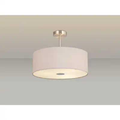Baymont Satin Nickel 3 Light E27 Semi Flush c w 500 Dual Faux Silk Fabric Shade, Nude Beige Moonlight And 500mm Frosted PC Acrylic Diffuser
