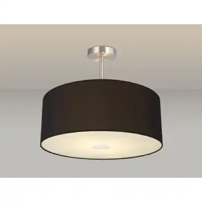 Baymont Satin Nickel 3 Light E27 Semi Flush c w 500 Dual Faux Silk Fabric Shade, Black Green Olive And 500mm Frosted PC Acrylic Diffuser