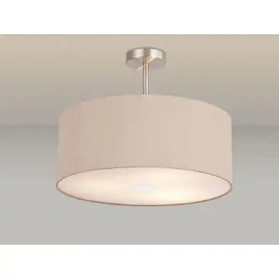 Baymont Satin Nickel 3 Light E27 Semi Flush c w 500 Dual Faux Silk Fabric Shade, Antique Gold Ruby And 500mm Frosted PC Acrylic Diffuser