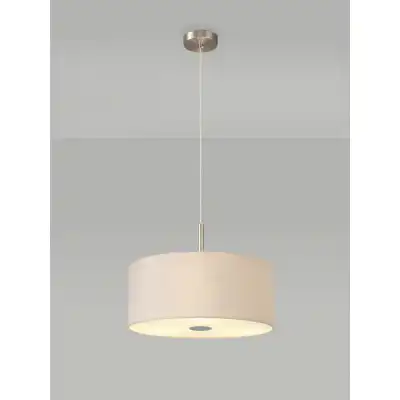 Baymont Satin Nickel 3m 3 Light E27 Single Pendant c w 400 Dual Faux Silk Fabric Shade, Nude Beige Moonlight And 400mm Frosted PC Acrylic Diffuser