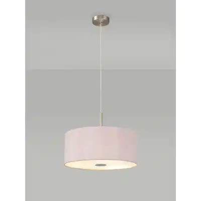 Baymont Satin Nickel 3m 3 Light E27 Single Pendant c w 400 x 180mm Dual Faux Silk Fabric Shade, Taupe Halo Gold And 400mm Frosted PC Acrylic Diffuser