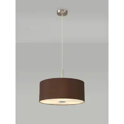 Baymont Satin Nickel 3m 3 Light E27 Single Pendant c w 400 Dual Faux Silk Fabric Shade, Raw Cocoa Grecian Bronze And 400mm Frosted PC Acrylic Diffuser