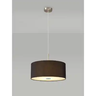Baymont Satin Nickel 3m 3 Light E27 Single Pendant c w 400 x 180mm Faux Silk Fabric Shade, Black White Laminate And 400mm Frosted PC Acrylic Diffuser