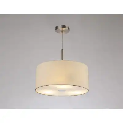 Baymont Satin Nickel 3m 3 Light E27 Single Pendant c w 400mm Faux Silk Shade, Ivory Pearl White Laminate And 400mm Frosted SN Acrylic Diffuser