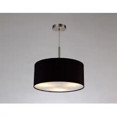 Baymont Satin Nickel 3m 3 Light E27 Single Pendant c w 400mm Dual Faux Silk Shade, Black Green Olive And 400mm Frosted SN Acrylic Diffuser