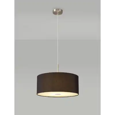 Baymont Satin Nickel 3m 3 Light E27 Single Pendant c w 400mm Faux Silk Shade, Black White Laminate And 400mm Frosted SN Acrylic Diffuser