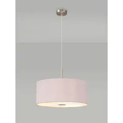 Baymont Satin Nickel 3m 3 Light E27 Single Pendant c w 500 x 200mm Dual Faux Silk Fabric Shade, Taupe Halo Gold And 500mm Frosted PC Acrylic Diffuser