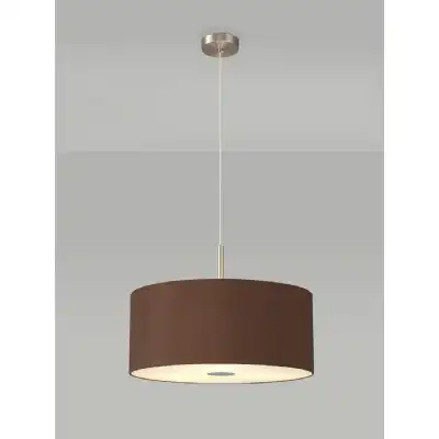 Baymont Satin Nickel 3m 3 Light E27 Single Pendant c w 500 Dual Faux Silk Fabric Shade, Raw Cocoa Grecian Bronze And 500mm Frosted PC Acrylic Diffuser