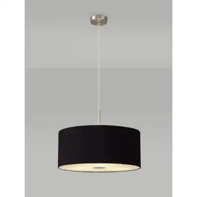 Baymont Satin Nickel 3m 3 Light E27 Single Pendant c w 500 Dual Faux Silk Fabric Shade, Midnight Black Green Olive And 500mm Frosted PC Acrylic Diffuser