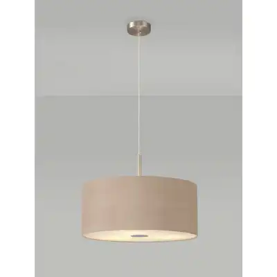 Baymont Satin Nickel 3m 3 Light E27 Single Pendant c w 500 x 200mm Dual Faux Silk Fabric Shade, Antique Gold Ruby And 500mm Frosted PC Acrylic Diffuser