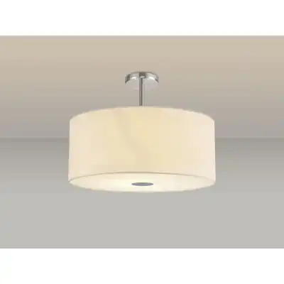 Baymont Polished Chrome 5 Light E27 Semi Flush Fixture c w 600 Faux Silk Fabric Shade Ivory Pearl White Laminate And 600mm Frosted PC Acrylic Diffuser