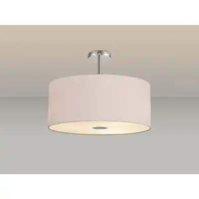 Baymont Polished Chrome 5 Light E27 Semi Flush Fixture c w 600 Dual Faux Silk Fabric Shade, Nude Beige Moonlight And 600mm Frosted PC Acrylic Diffuser