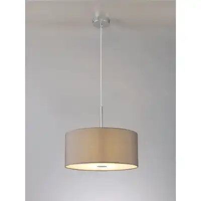 Baymont Polished Chrome 3m 5 Light E27 Single Pendant c w 400mm Faux Silk Shade, Grey White Laminate And 400mm Frosted PC Acrylic Diffuser