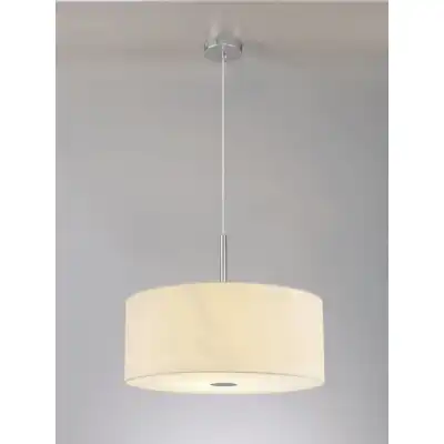 Baymont Polished Chrome 3m 5 Light E27 Single Pendant c w 600 Faux Silk Fabric Shade, Ivory Pearl White Laminate And 600mm Frosted PC Acrylic Diffuser