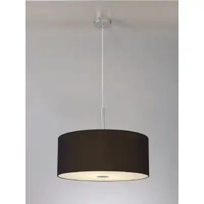 Baymont Polished Chrome 3m 5 Light E27 Single Pendant c w 600 Dual Faux Silk Fabric Shade, Black Green Olive And 600mm Frosted PC Acrylic Diffuser