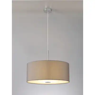 Baymont Polished Chrome 3m 5 Light E27 Single Pendant c w 600 x 220mm Faux Silk Fabric Shade, Grey White Laminate And 600mm Frosted PC Acrylic Diffuser