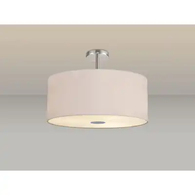 Baymont Polished Chrome 5 Light E27 Drop Flush Ceiling Fixture c w 600 Dual Faux Silk Fabric Shade Nude Beige Moonlight And Frosted PC Acrylic Diffuser