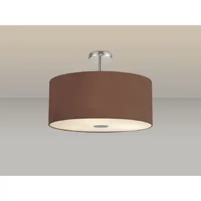 Baymont Polished Chrome 5 Light E27 Drop Flush Ceiling Fixture c w 600 Dual Faux Silk Fabric Shade Cocoa Grecian Bronze And Frosted PC Acrylic Diffuser