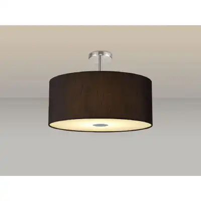 Baymont Polished Chrome 5 Light E27 Drop Flush Ceiling Fixture c w 600 Faux Silk Fabric Shade, Black White Laminate And Frosted PC Acrylic Diffuser