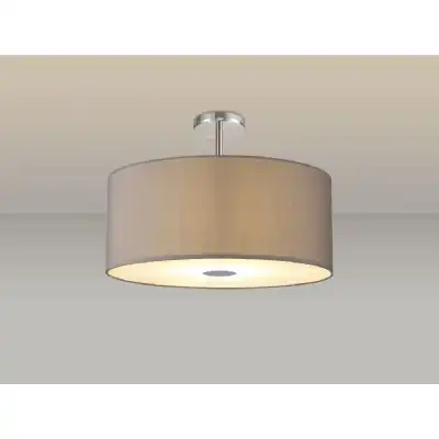 Baymont Polished Chrome 5 Light E27 Drop Flush Ceiling Fixture c w 600 Faux Silk Fabric Shade, Grey White Laminate And Frosted PC Acrylic Diffuser
