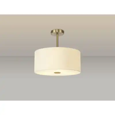 Baymont Antique Brass 5 Light E27 Semi Flush c w 400mm Faux Silk Shade, Ivory Pearl White Laminate And 400mm Frosted AB Acrylic Diffuser