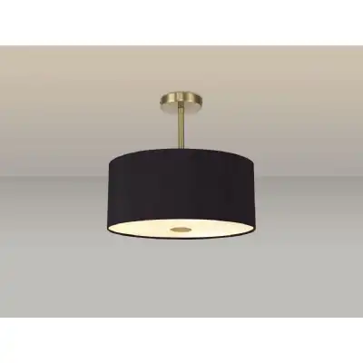 Baymont Antique Brass 5 Light E27 Semi Flush c w 400mm Dual Faux Silk Shade, Black Green Olive And 400mm Frosted AB Acrylic Diffuser