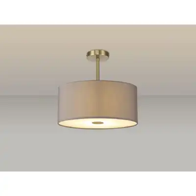 Baymont Antique Brass 5 Light E27 Semi Flush c w 400mm Faux Silk Shade, Grey White Laminate And 400mm Frosted AB Acrylic Diffuser