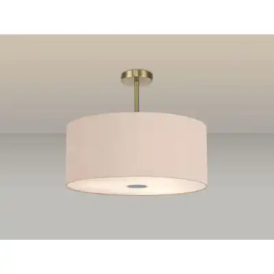 Baymont Antique Brass 5 Light E27 Semi Flush Fixture c w 600 Dual Faux Silk Fabric Shade, Antique Gold Ruby And 600mm Frosted PC Acrylic Diffuser