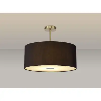 Baymont Antique Brass 5 Light E27 Semi Flush Fixture c w 600 Faux Silk Fabric Shade, Black White Laminate And 600mm Frosted PC Acrylic Diffuser