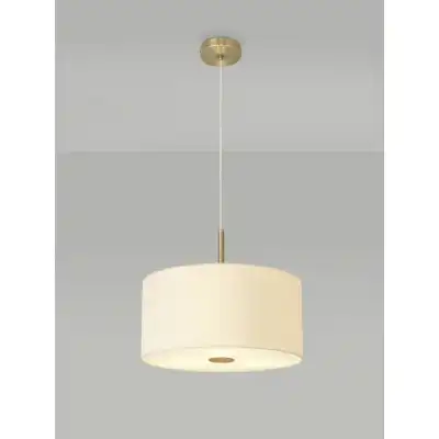 Baymont Antique Brass 3m 5 Light E27 Single Pendant c w 400mm Faux Silk Shade, Ivory Pearl White Laminate And 400mm Frosted AB Acrylic Diffuser