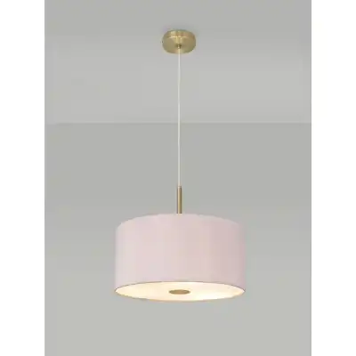 Baymont Antique Brass 3m 5 Light E27 Single Pendant c w 400mm Dual Faux Silk Shade, Taupe Halo Gold And 400mm Frosted AB Acrylic Diffuser