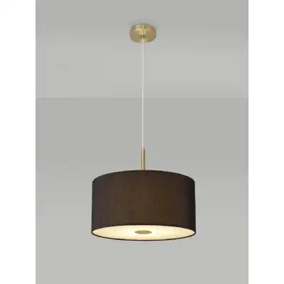 Baymont Antique Brass 3m 5 Light E27 Single Pendant c w 400mm Faux Silk Shade, Black White Laminate And 400mm Frosted AB Acrylic Diffuser