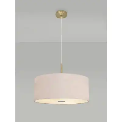 Baymont Antique Brass 3m 5 Light E27 Single Pendant c w 600 Dual Faux Silk Fabric Shade, Nude Beige Moonlight And 600mm Frosted PC Acrylic Diffuser
