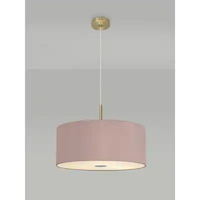 Baymont Antique Brass 3m 5 Light E27 Single Pendant c w 600 x 220mm Dual Faux Silk Fabric Shade, Taupe Halo Gold And 600mm Frosted PC Acrylic Diffuser