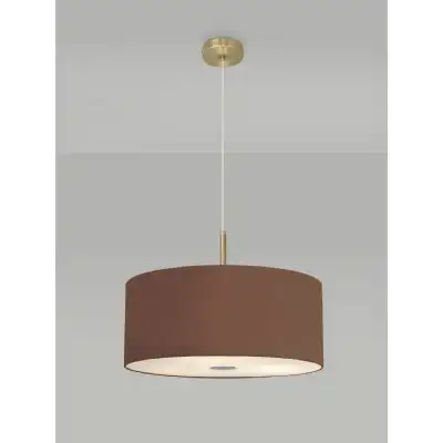 Baymont Antique Brass 3m 5 Light E27 Single Pendant c w 600 Dual Faux Silk Fabric Shade, Raw Cocoa Grecian Bronze And 600mm Frosted PC Acrylic Diffuser