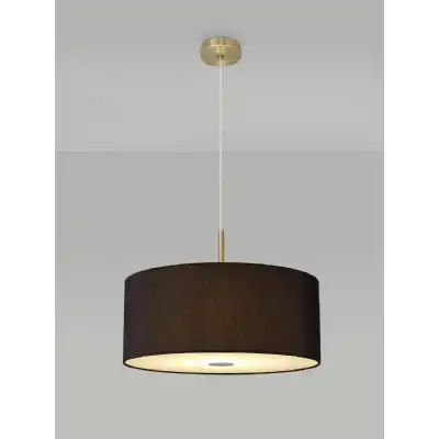Baymont Antique Brass 3m 5 Light E27 Single Pendant c w 600 x 220mm Faux Silk Fabric Shade, Black White Laminate And 600mm Frosted PC Acrylic Diffuser