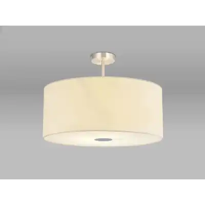 Baymont Satin Nickel 5 Light E27 Semi Flush Fixture c w 600 Faux Silk Fabric Shade, Ivory Pearl White Laminate And 600mm Frosted PC Acrylic Diffuser