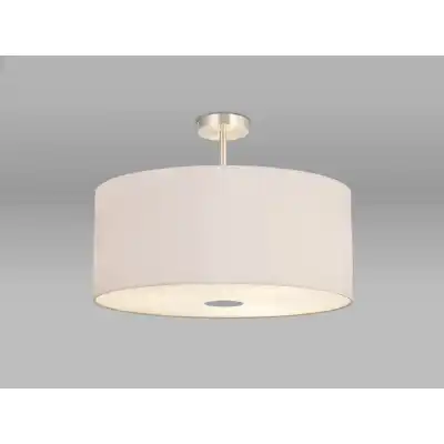 Baymont Satin Nickel 5 Light E27 Semi Flush Fixture c w 600 Dual Faux Silk Fabric Shade, Nude Beige Moonlight And 600mm Frosted PC Acrylic Diffuser