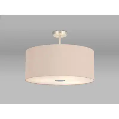 Baymont Satin Nickel 5 Light E27 Semi Flush Fixture c w 600 Dual Faux Silk Fabric Shade, Antique Gold Ruby And 600mm Frosted PC Acrylic Diffuser