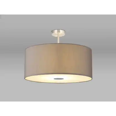 Baymont Satin Nickel 5 Light E27 Semi Flush Fixture c w 600 x 220mm Faux Silk Fabric Shade, Grey White Laminate And 600mm Frosted PC Acrylic Diffuser