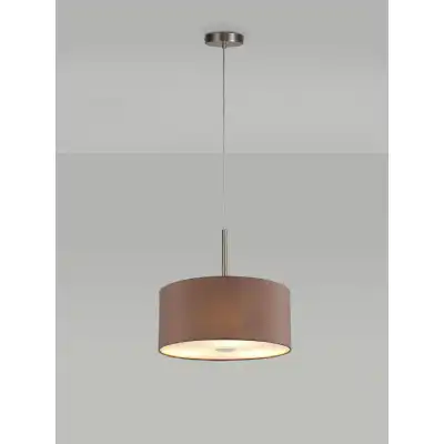 Baymont Satin Nickel 3m 5 Light E27 Single Pendant c w 400mm Dual Faux Silk Shade, Taupe Halo Gold And 400mm Frosted SN Acrylic Diffuser