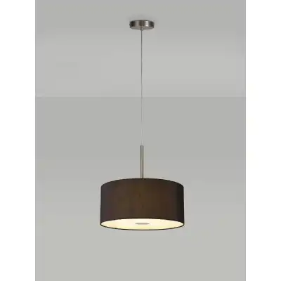 Baymont Satin Nickel 3m 5 Light E27 Single Pendant c w 400mm Faux Silk Shade, Black White Laminate And 400mm Frosted SN Acrylic Diffuser