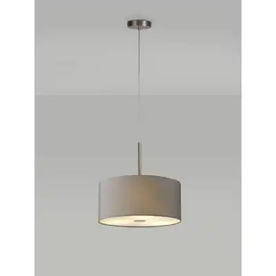 Baymont Satin Nickel 3m 5 Light E27 Single Pendant c w 400mm Faux Silk Shade, Grey White Laminate And 400mm Frosted SN Acrylic Diffuser