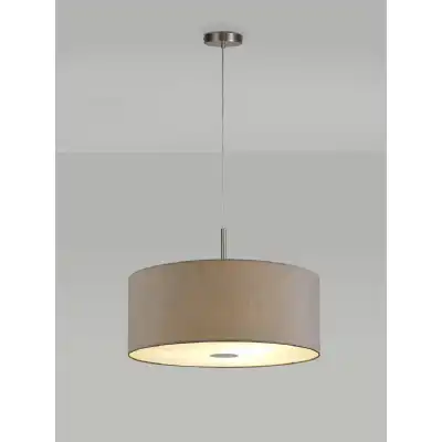 Baymont Satin Nickel 3m 5 Light E27 Single Pendant c w 600 x 220mm Dual Faux Silk Fabric Shade, Taupe Halo Gold And 600mm Frosted PC Acrylic Diffuser