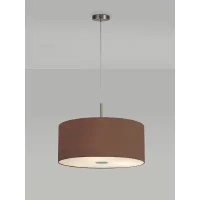 Baymont Satin Nickel 3m 5 Light E27 Single Pendant c w 600 Dual Faux Silk Fabric Shade, Raw Cocoa Grecian Bronze And 600mm Frosted PC Acrylic Diffuser