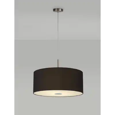 Baymont Satin Nickel 3m 5 Light E27 Single Pendant c w 600 Dual Faux Silk Fabric Shade, Midnight Black Green Olive And 600mm Frosted PC Acrylic Diffuser