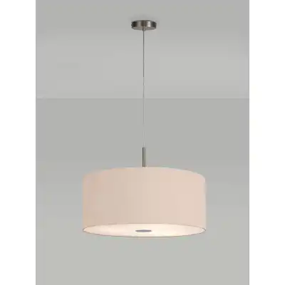 Baymont Satin Nickel 3m 5 Light E27 Single Pendant c w 600 x 220mm Dual Faux Silk Fabric Shade, Antique Gold Ruby And 600mm Frosted PC Acrylic Diffuser